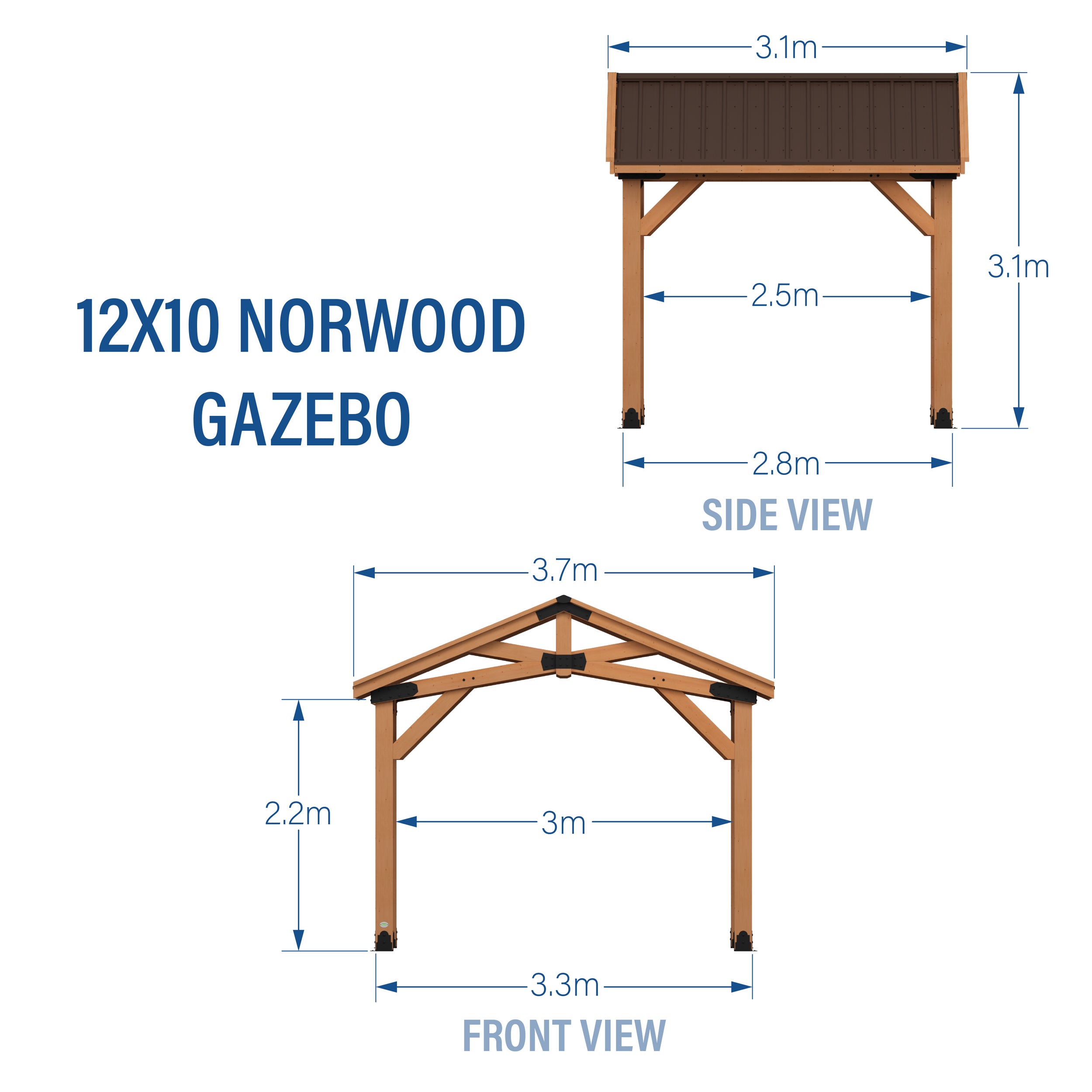 3.6m x 3m Norwood Gazebo Metric Diagram