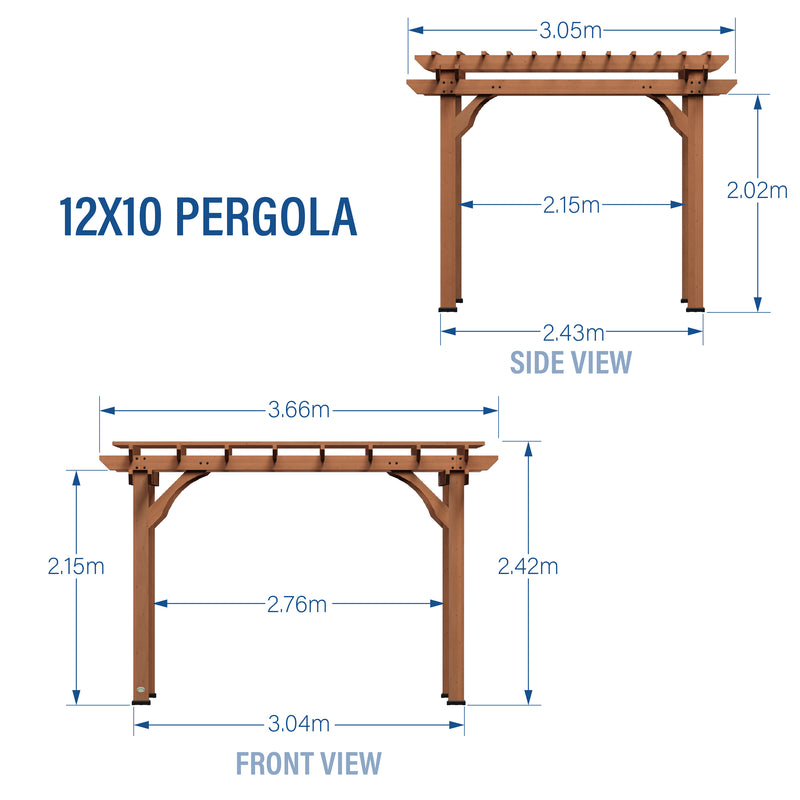 3.6m x 3m Wood Pergola (12ft x 10ft) specifications