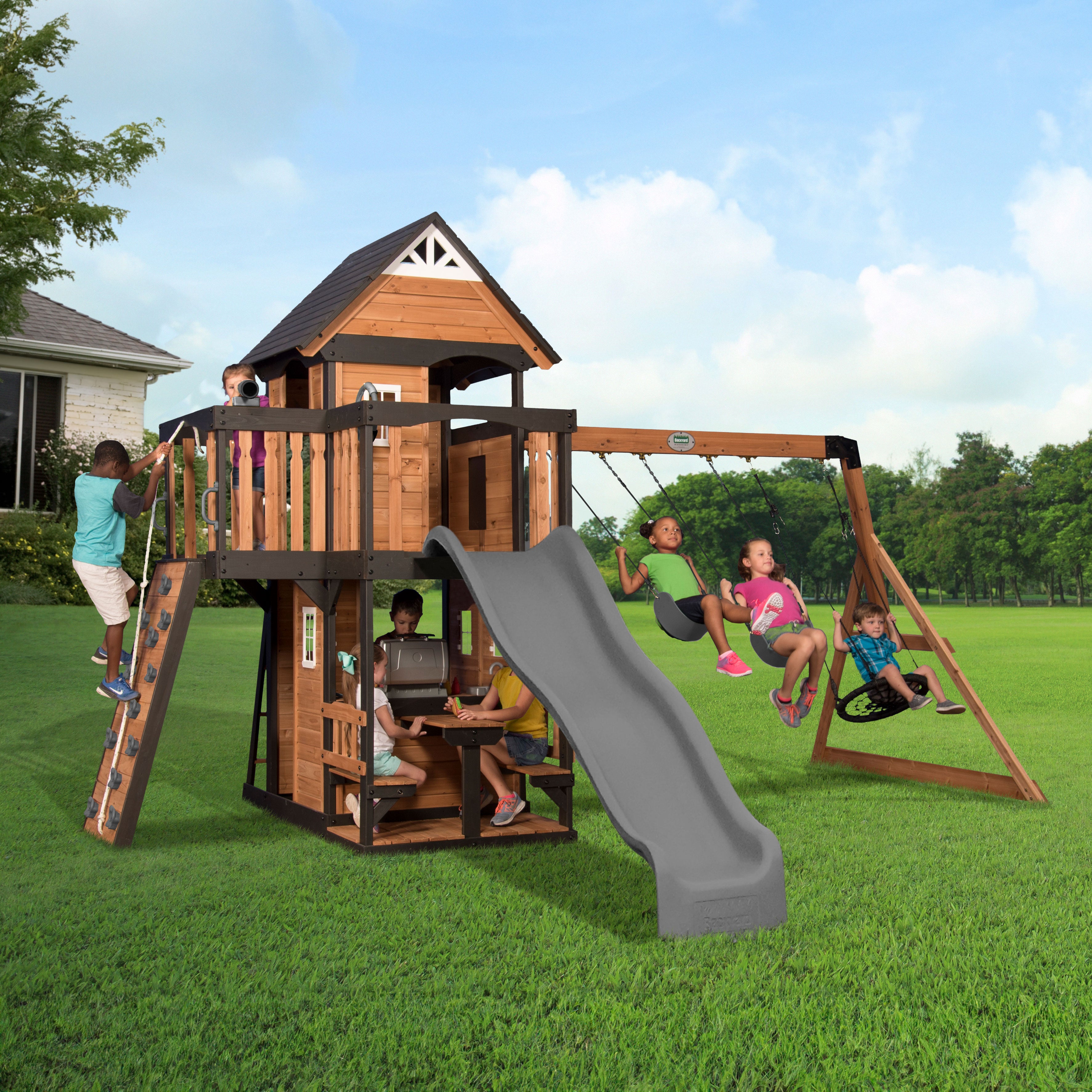 Canyon Creek Swing Set with Gray Slide