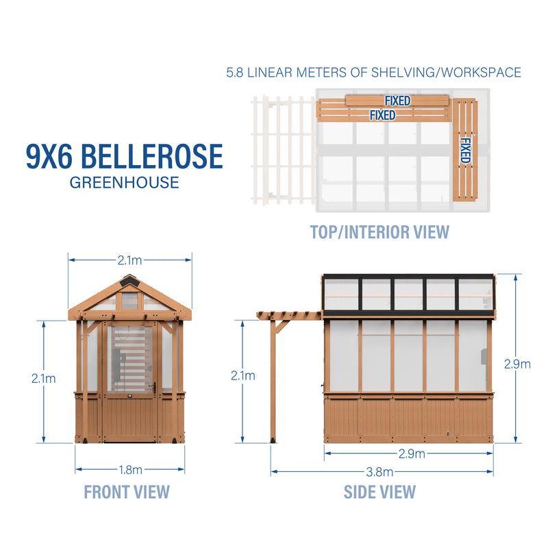 2.7m x 1.8m Bellerose Greenhouse (9ft x 6ft) specifications