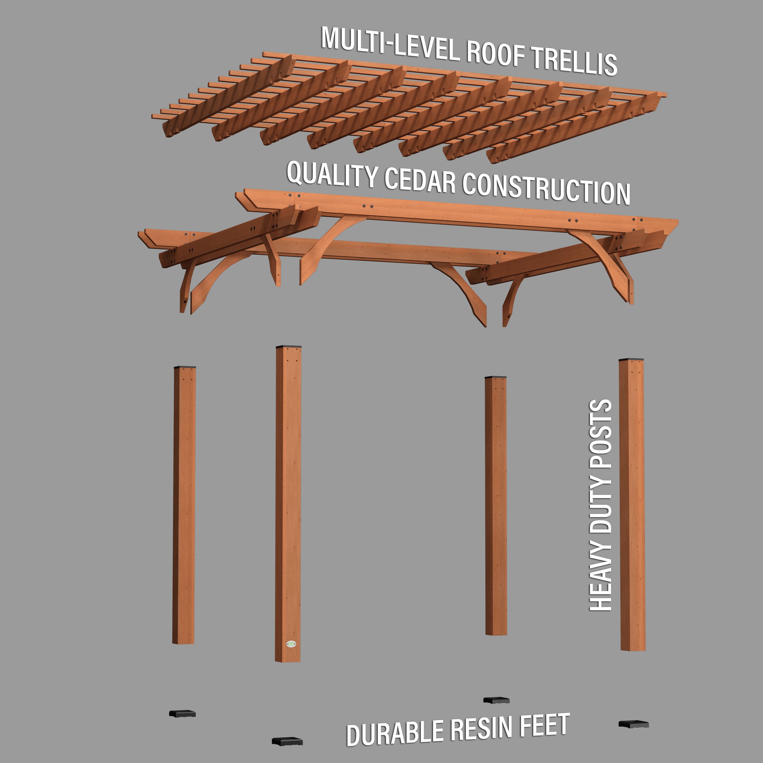 3.6m x 3m Wood Pergola Exploded View