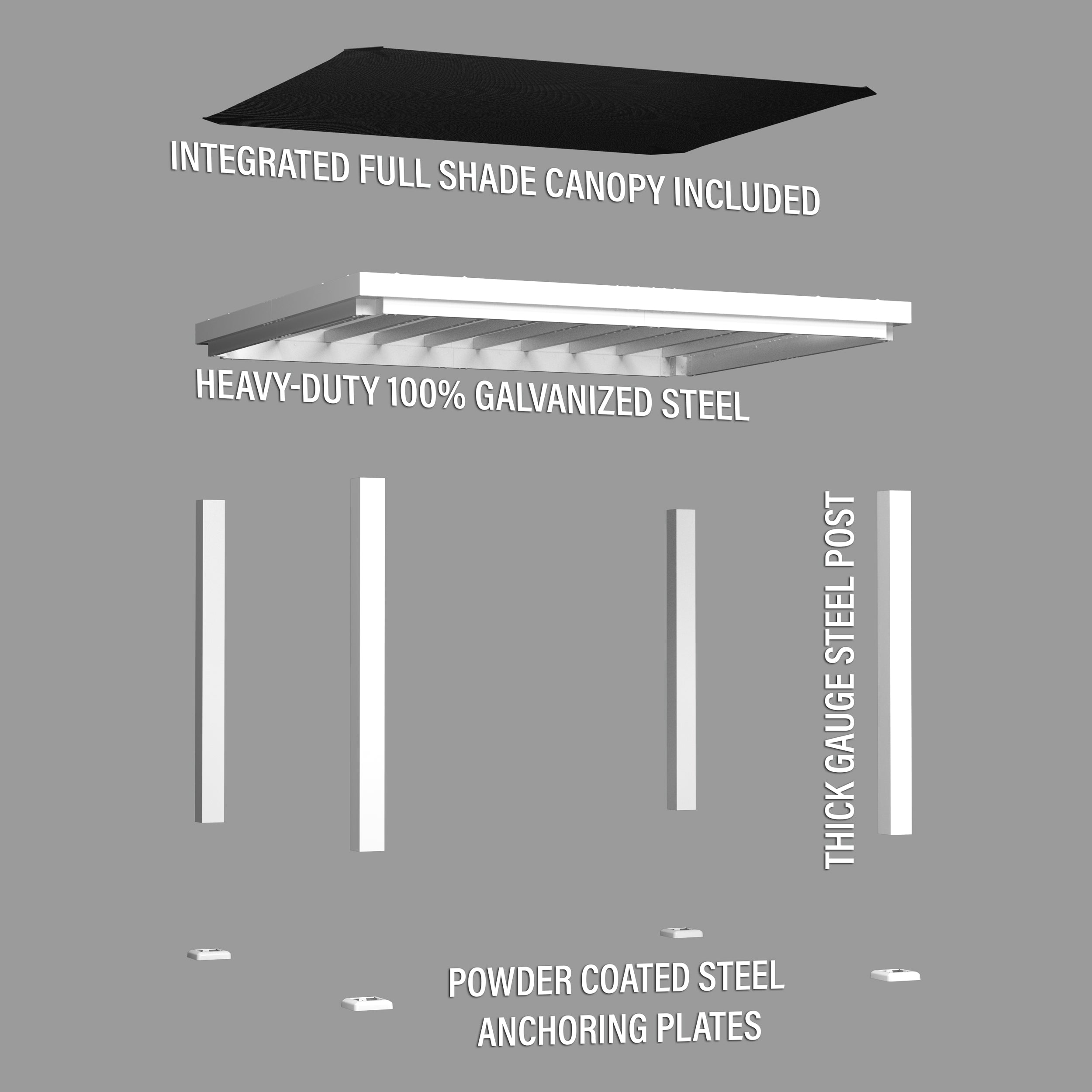 3m x 3.6m x 2.3m Windham Modern Steel Pergola Exploded View