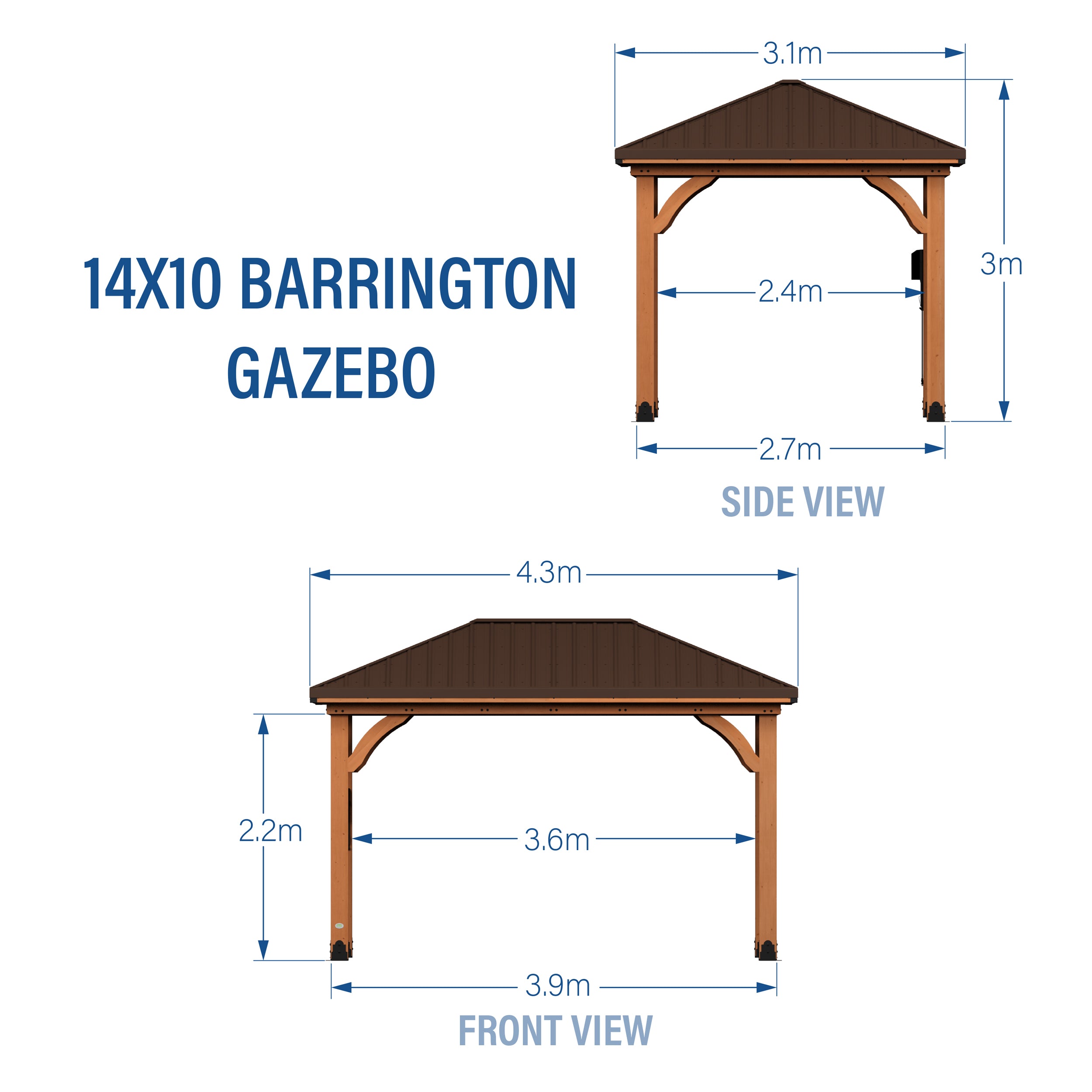 4.3m x 3m Barrington Gazebo (14 x 10) Dimernsions