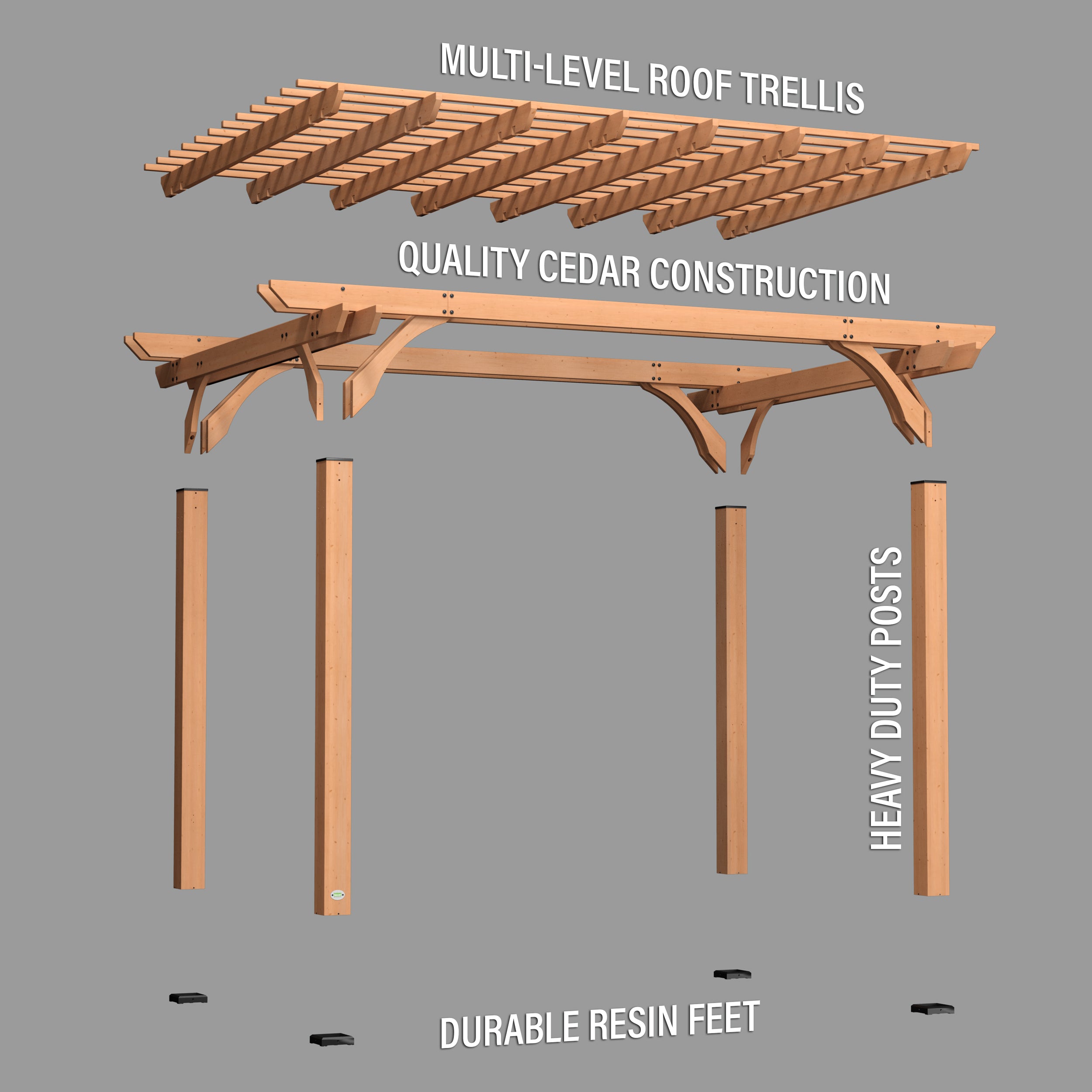 4.3m x 3m Wood Pergola Exploded View