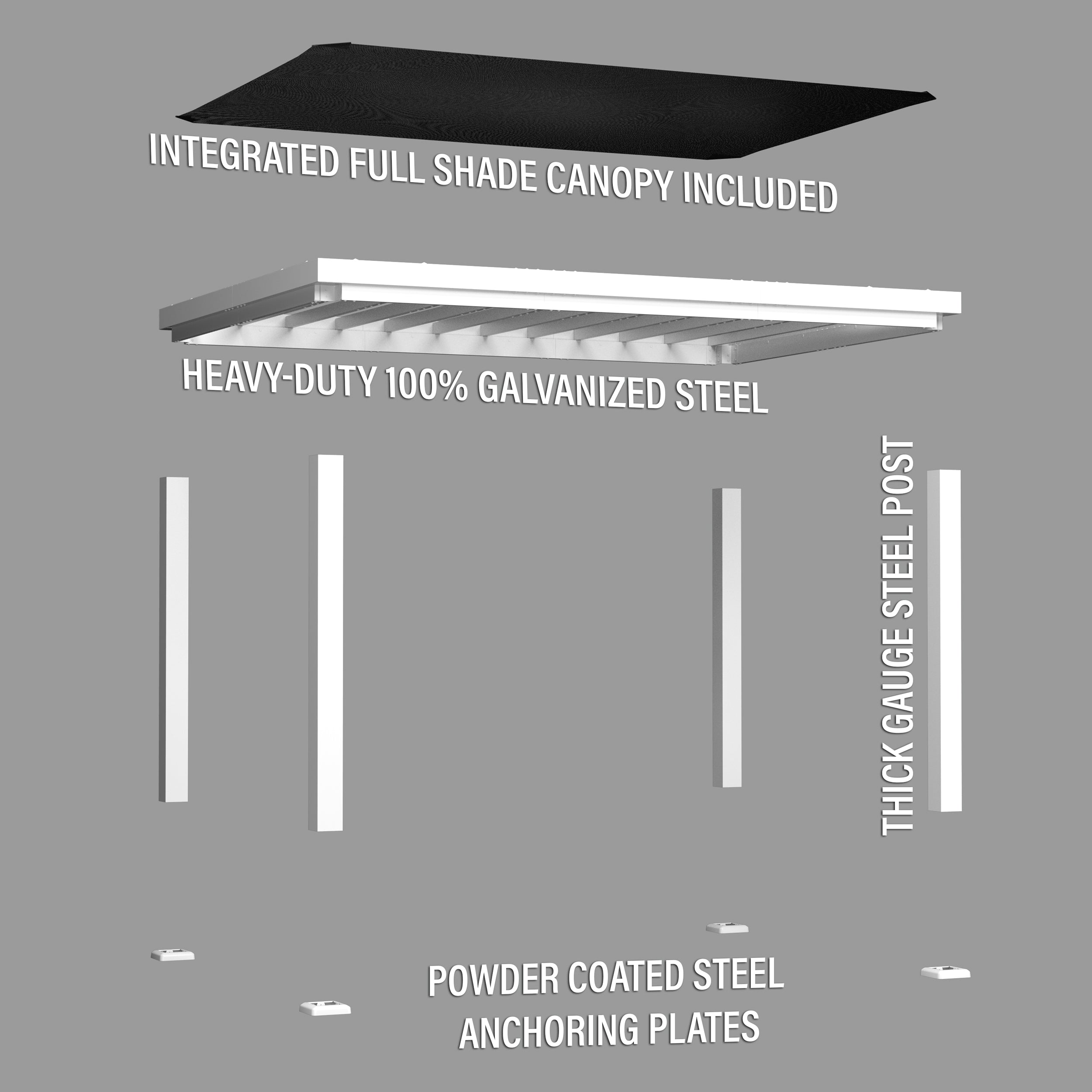 3m x 4.3m 2.3m Windham Modern Steel Pergola exploded view