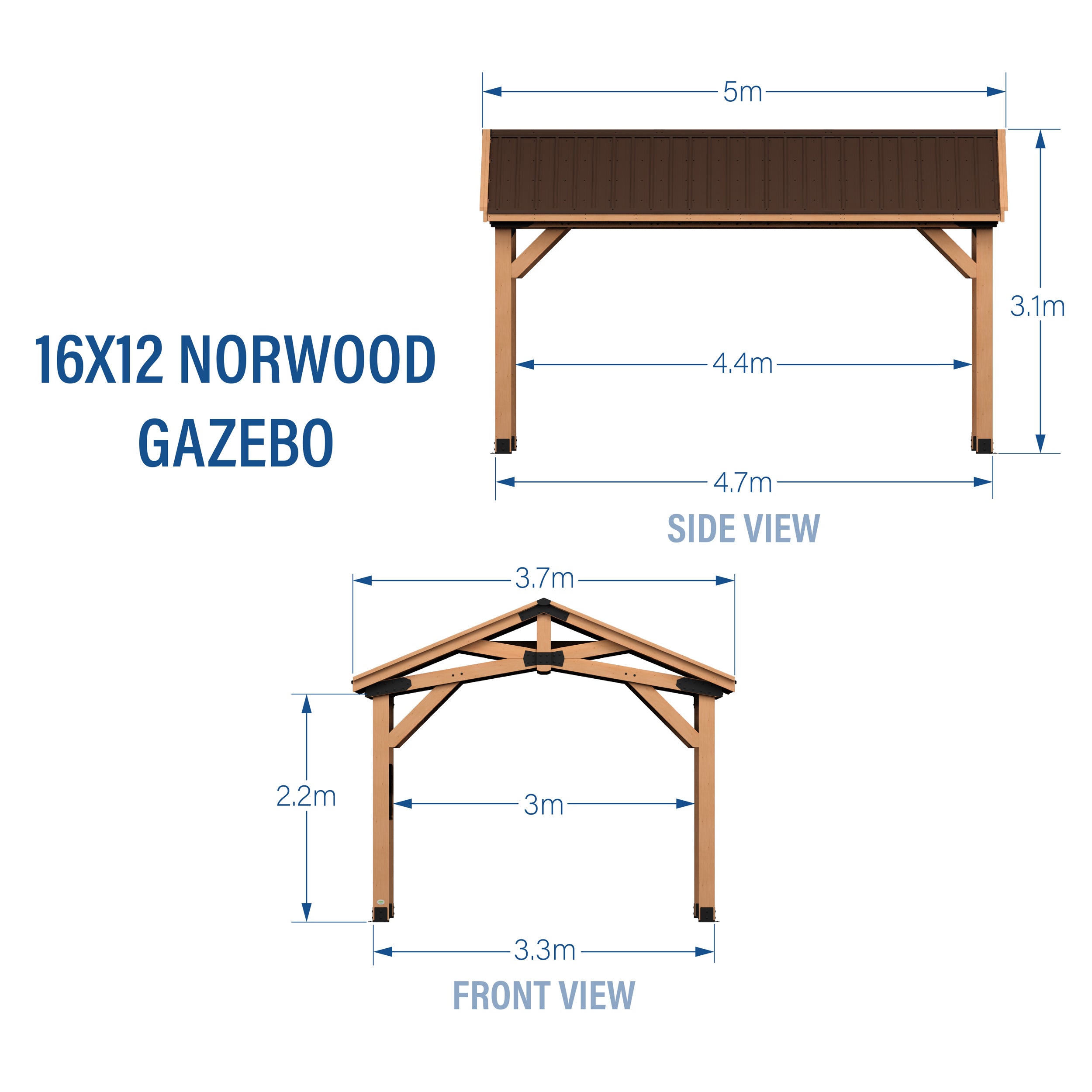 4.9m x 3.6m Norwood Gazebo  (16 x 12) Dimensions