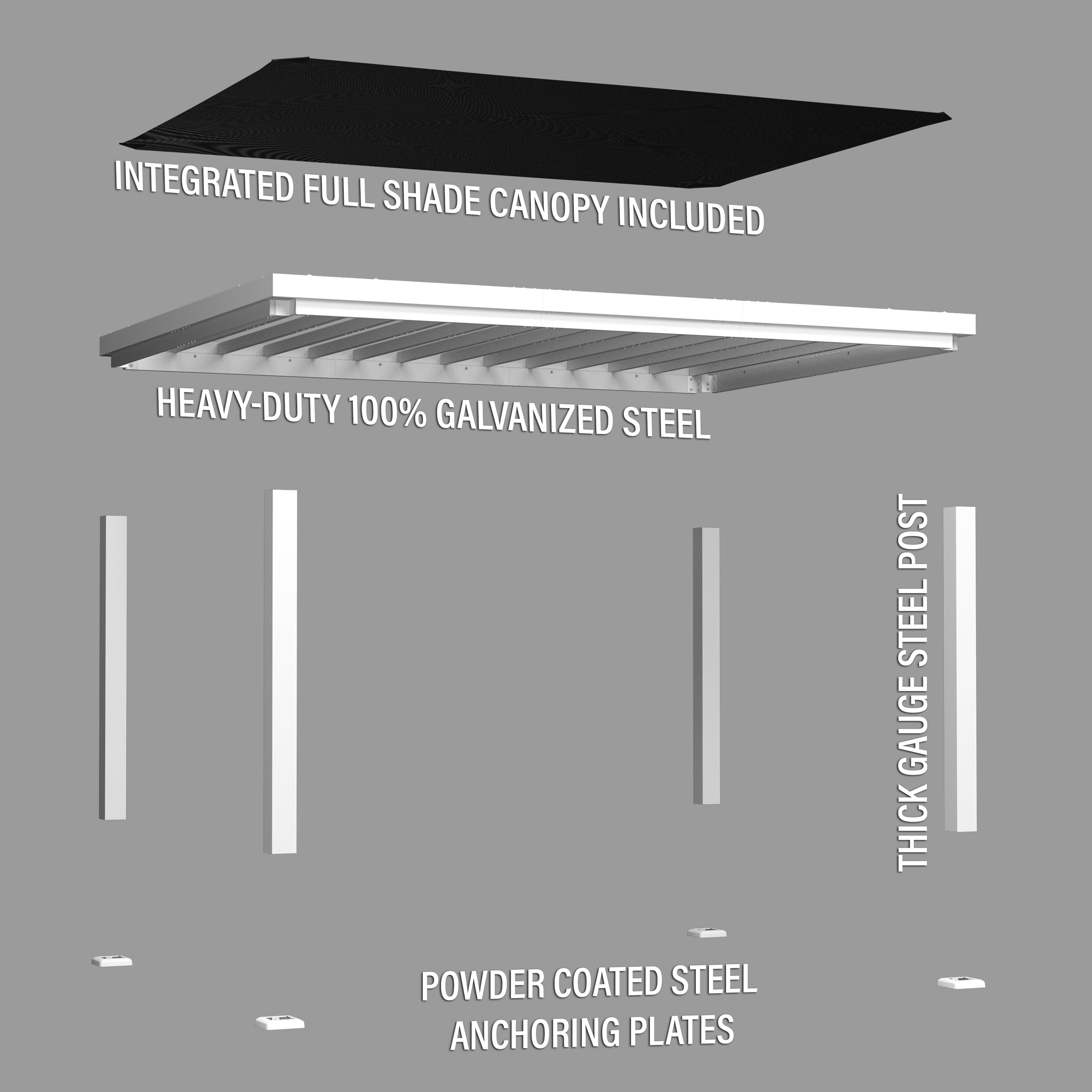 3.7m x 4.9m x 2.3m Windham Modern Steel Pergola Exploded View