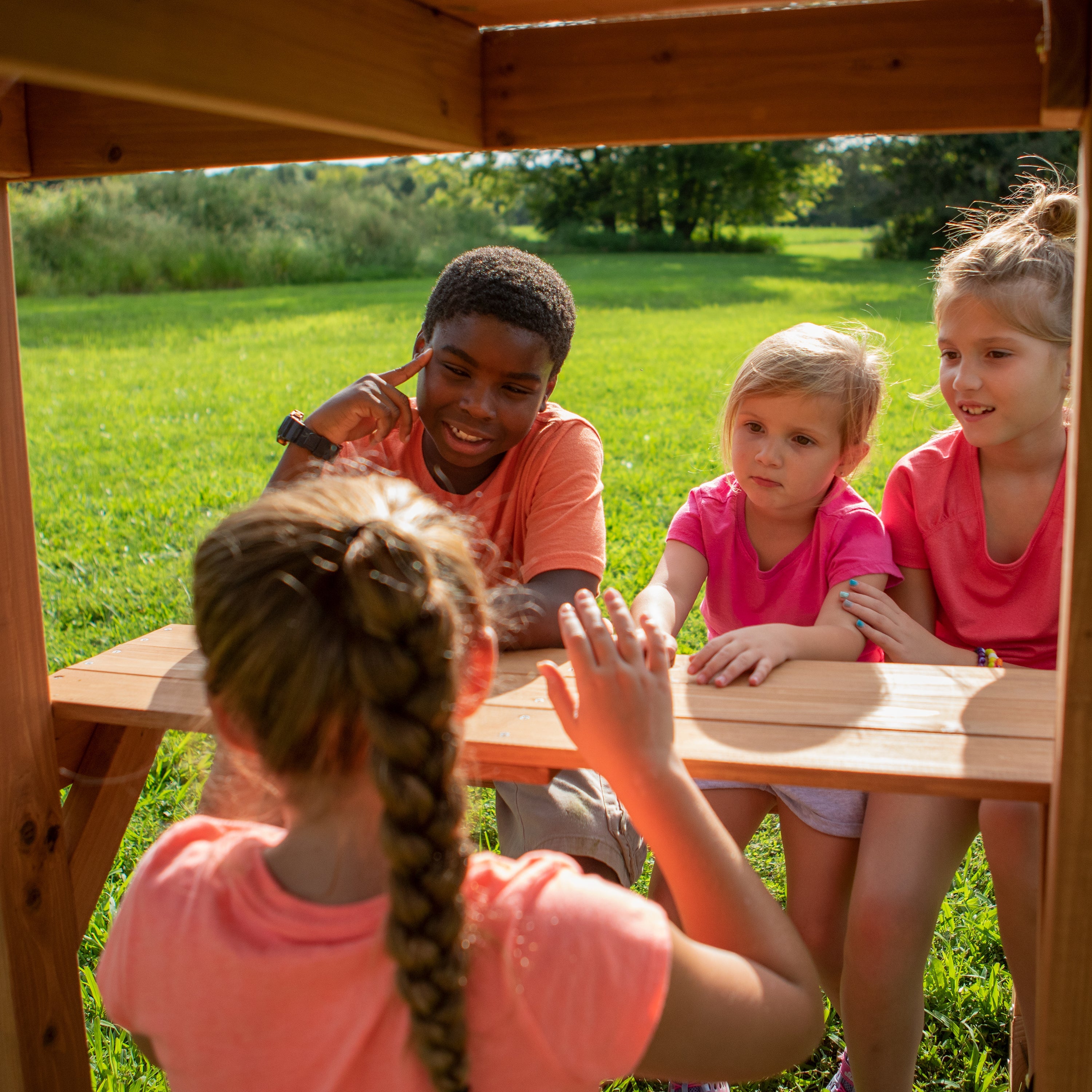 Picnic bench on belmont wooden swing set