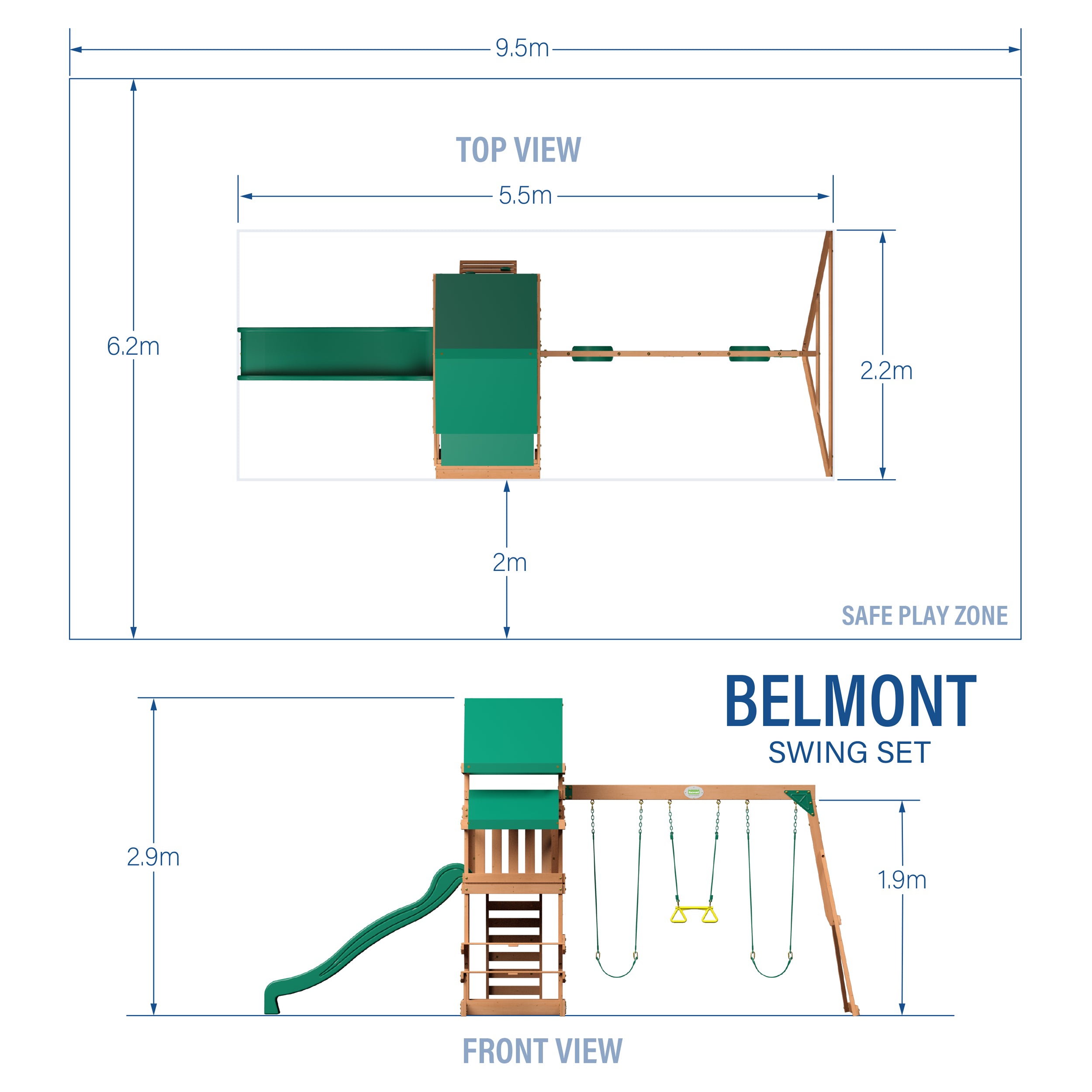 Belmont Swing Set Diagram Metric