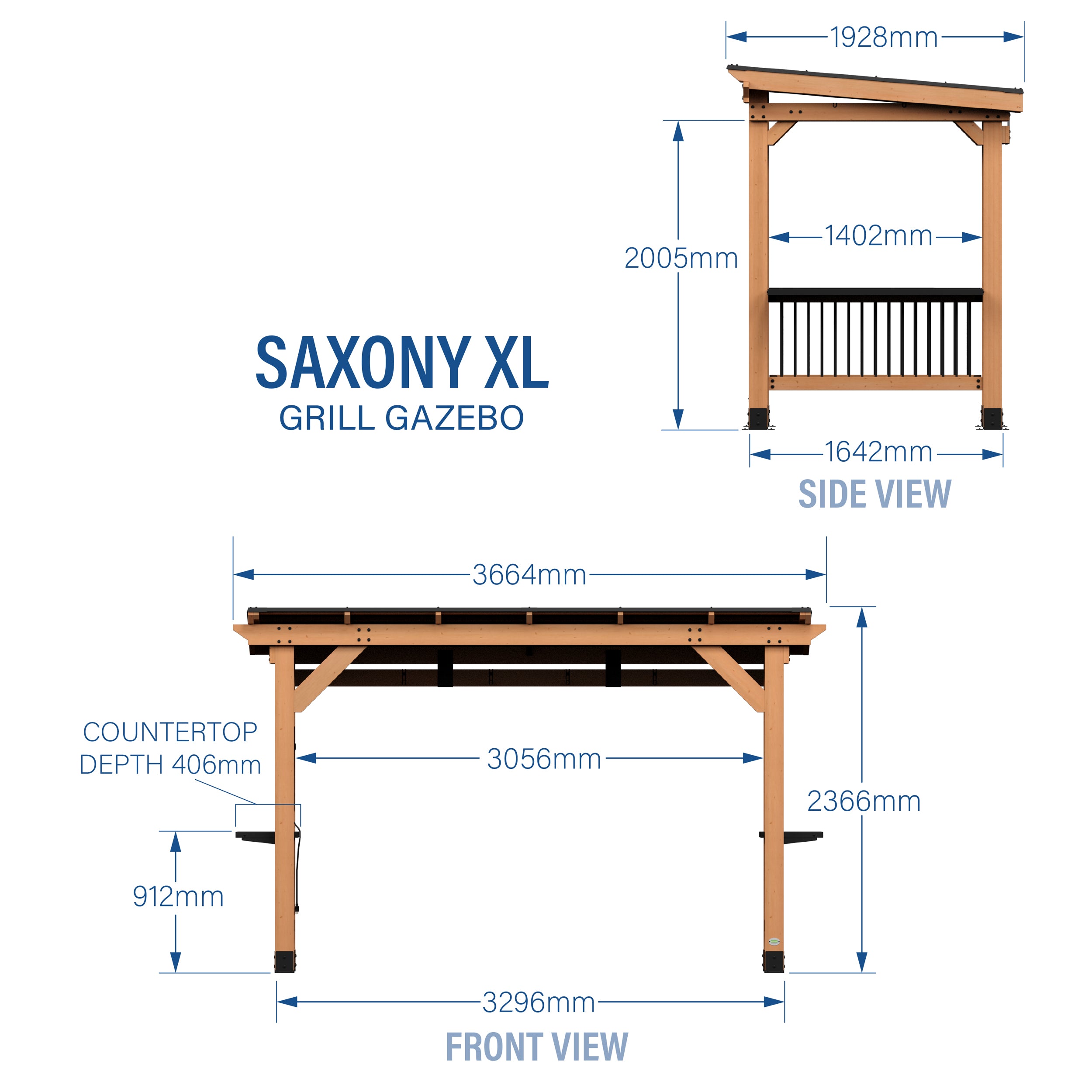 Saxony XL Grill Gazebo Dimensions